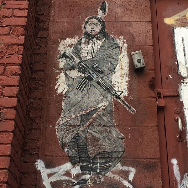 PasteUpArt's tweet photo. Native Genocide #wheatpaste art celebrate and remember the oppressed #IndigenousAmericans #Graffiti @StArtEverywhere https://t.co/aHTt0bBKmB