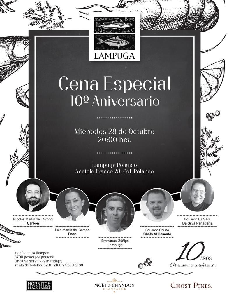 10 años, 10 manos, así será la cena de aniversario de <a href="/LampugaMx/">Lampuga</a> el 28 de octubre en Lampuga #Polanco
