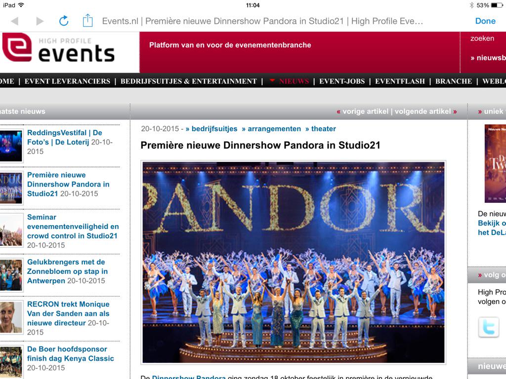 Première nieuwe #Dinnershow #Pandora in Studio21 dlvr.it/CVL2jy @Studio21_RTL #Bookx #events #Arrangementen