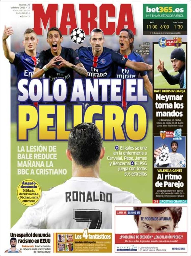 MaketoLari's tweet photo. Hoy se ha bajado un diario deportivo francés del carro del PSG y le dan la portada a Bale por su lesión. #LeMarque https://t.co/KWcTUvhRlA