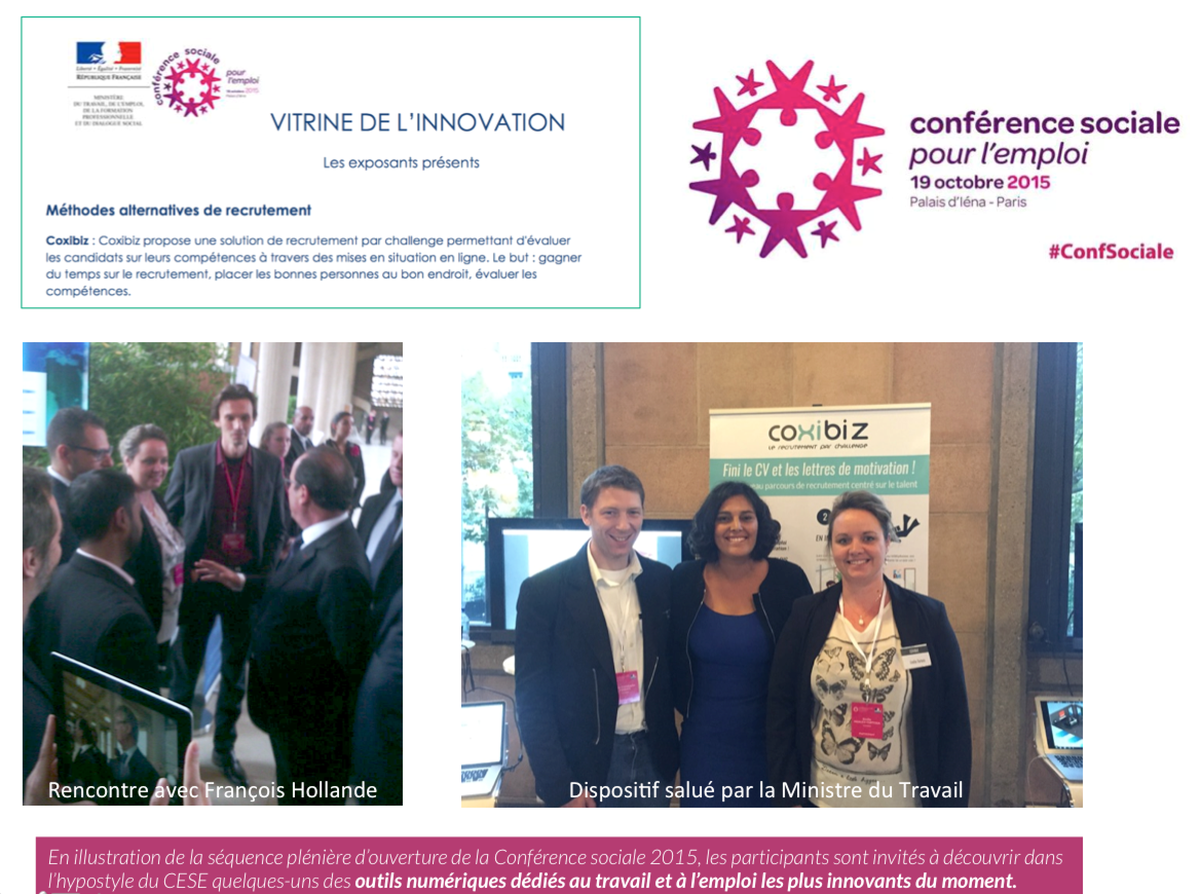 Coxibiz's tweet image. Bilan #CONFsociale en image : rencontre avec François Hollande, 1er Ministre, et ministre du travail #RH #startup