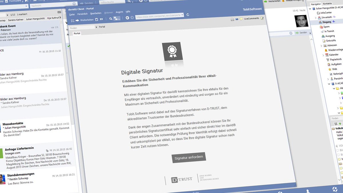DavidMessaging's tweet image. Bundesdruckerei ist TrustCenter für die neue #digitaleSignatur von #david® facebook.com/Tobit.David/ph…