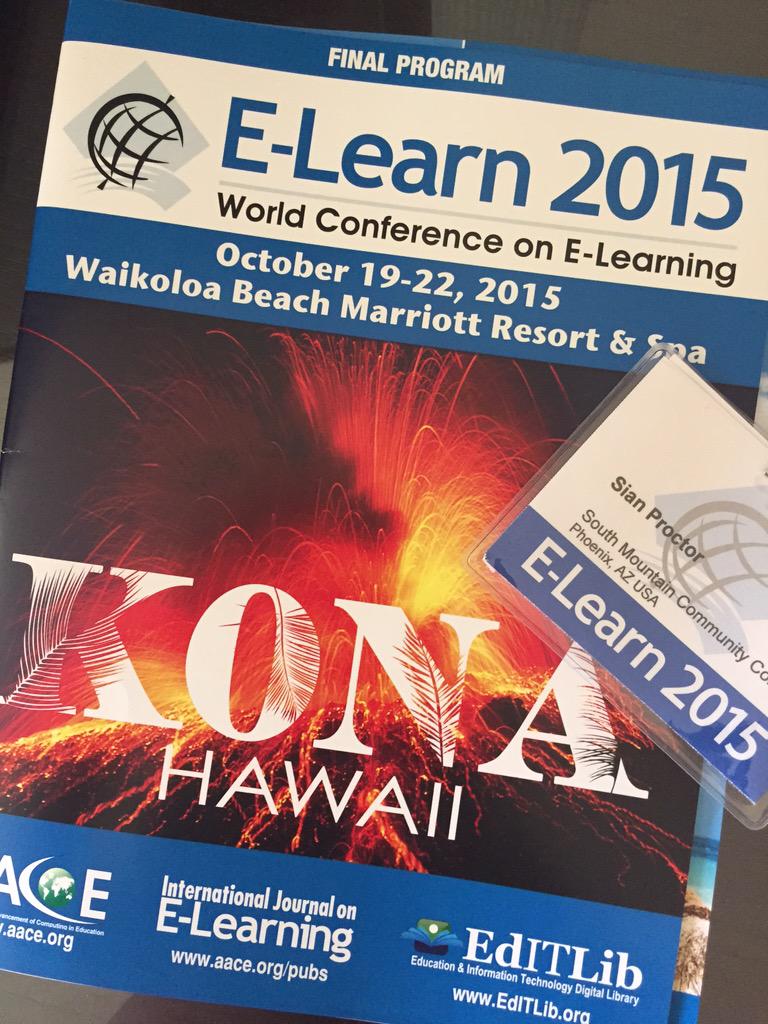 DrSianProctor's tweet photo. Getting ready for #eLearn2015. 2 presentations today. 1 on student videos for engagement, 2 on #Softchalk eTextbook. https://t.co/2oeeamGCGq
