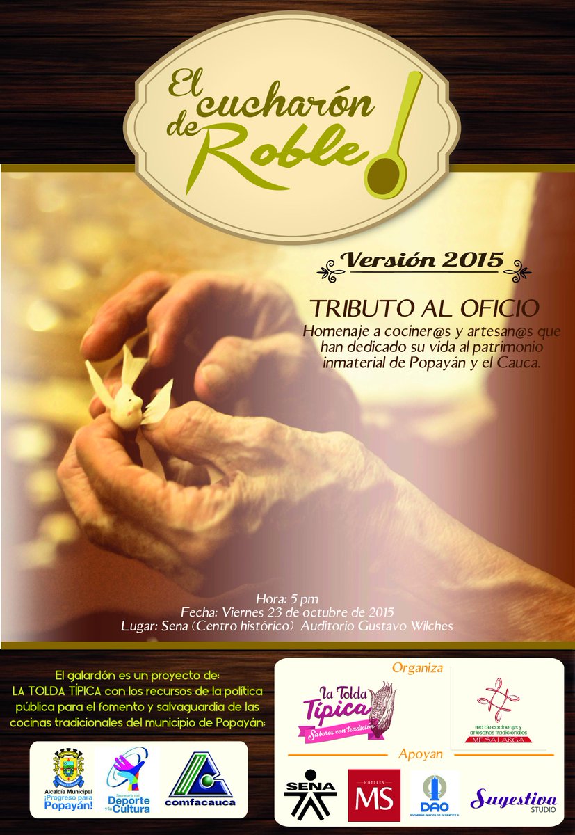 comfacauca's tweet photo. El Cucharón de Roble, homenaje a cocineros y artesanos que han dedicado su vida al patrimonio inmaterial #Popayan https://t.co/YUzkjkb13e
