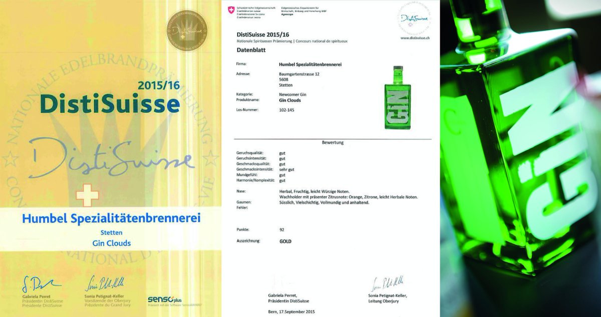 CLOUDSgastro's tweet photo. Wow! Golddiplom für den CLOUDS Gin von der DistiSuisse! Herzlichen Dank! Es ist uns eine Ehre! https://t.co/dfDohOIrd3