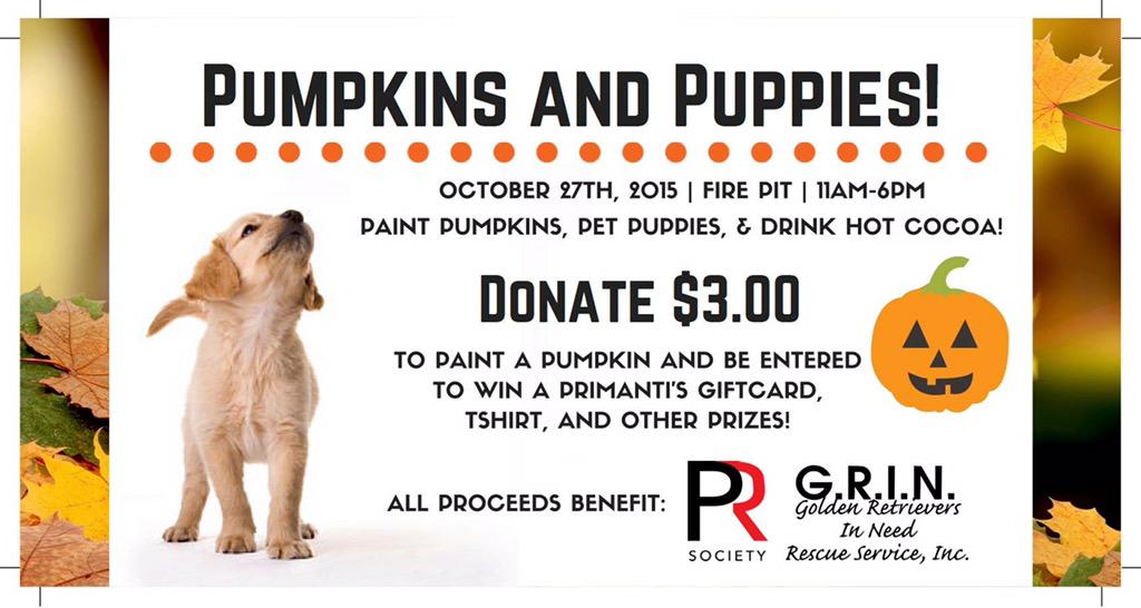 rmuprsociety's tweet photo. Introducing Pumpkins and Puppies benefiting #RMUPR and G.R.I.N.! Meet us at the Nicholson Fire Pit 10/27 from 11-6! https://t.co/ltsvSpsxQc