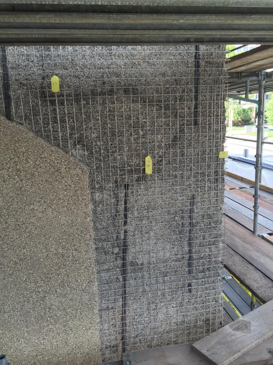 Unity_Temple's tweet image. Delaminated areas of the Temple exterior are being removed and mesh reinforcement is installed to ensure longevity:
