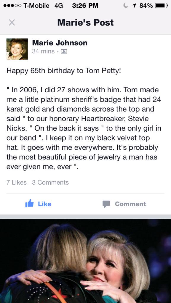 Happy Birthday Tom Petty!   Thanks to Marie Johnson for the quote+photo 