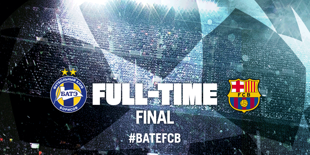 FULL TIME! 2-0 win for Barça against BATE thanks to a double strike from Ivan Rakitic #BateFCB #FCBlive