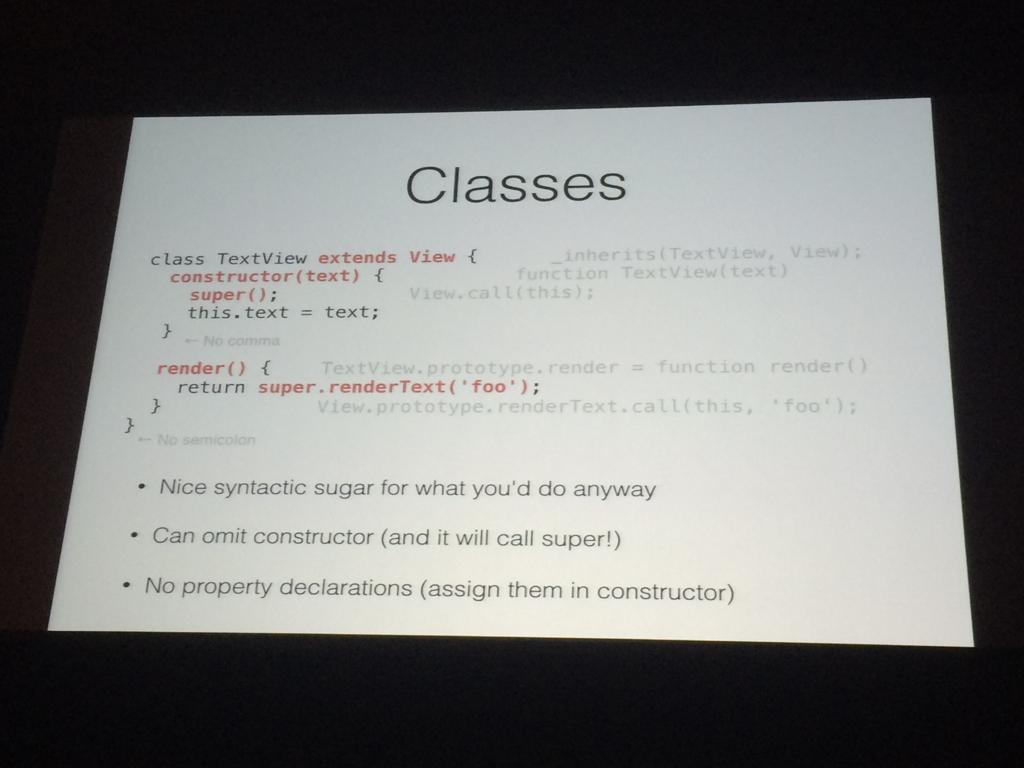 Swizec's tweet image. Perfect explanation for ES6 class syntax sugar. #HTML5DevConf