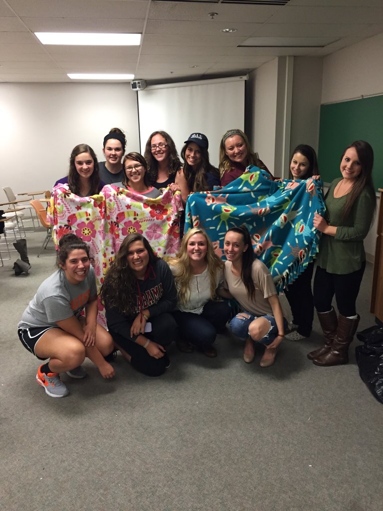 AU_earlychild's tweet image. Campus groups working hard to prep blankets for Project Linus Day (10/28).