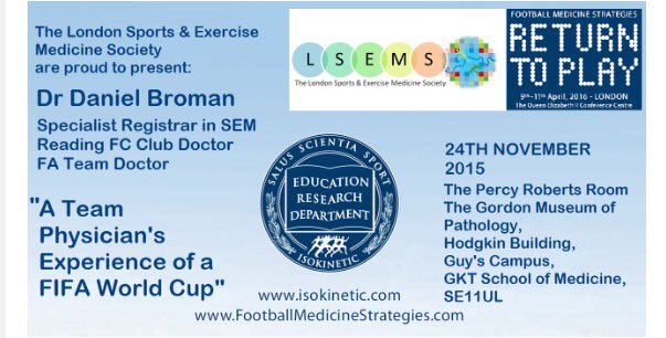 seancarmody1's tweet photo. Free #SEM event in London on 24/11. @Daniel_Broman speaks about his experience as a team doctor @ FIFA u17 World Cup https://t.co/1286GpYVCR