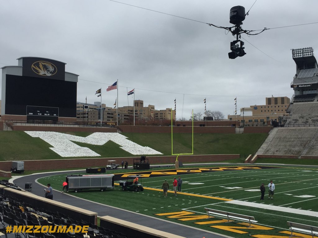 MizzouFootball's tweet photo. Set up for #SECNation, @finebaum show, and #MIZvsMSU on @ESPN has started in #TheZOU! https://t.co/PMFb5xYagJ https://t.co/60zOcEVH8E
