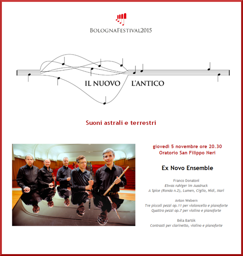 Domani giovedì 5 novembre h20.30 @ Oratorio S.Filippo Neri concerto #ExNovo Ensemble <a href="/BolognaWelcome/">Bologna Welcome</a> @BolognaCultura