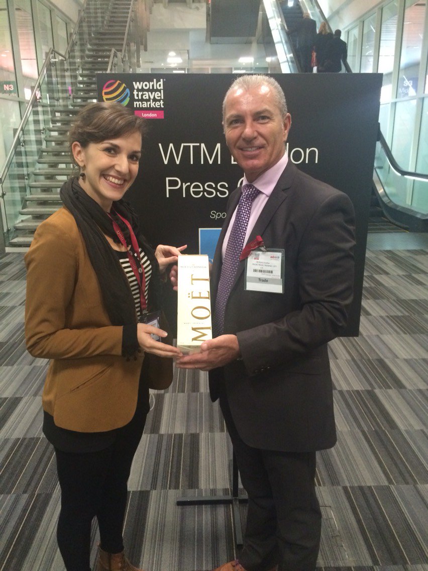 traveltraining's tweet photo. Well done @ElsaPetit @costaricaWTM for winning our #competition! We hope you enjoy the #champagne #WTM2015 https://t.co/7yEjdAFyhM