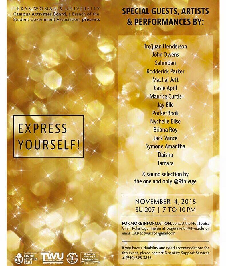 coupkidrodd's tweet photo. After the yard show, I'll be doing poems at TWU--vibing &amp; what have you. Come thru #SigmaWeek2k15 #ExpressYourself https://t.co/6P49eBotn7