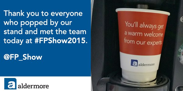 AldermoreBank's tweet photo. Thank you to everyone who popped by our stand and met the team at The @FP_show today. #FPShow2015 https://t.co/3MX9V5btXs