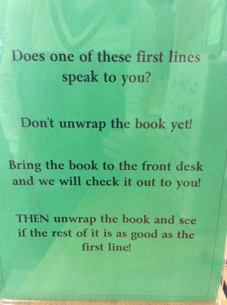 StJAcademy's tweet photo. You never get a second chance to make a first impression... Or do you? #library #firstlines #discoveranewbooktoday https://t.co/WnkidmZ5cw