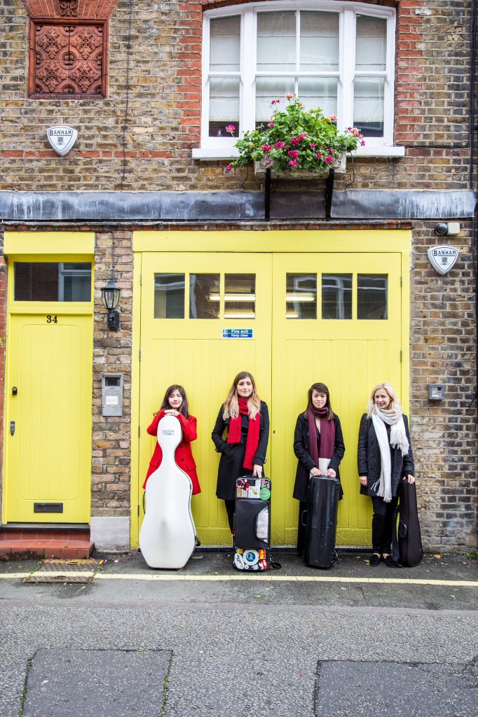 ChryslerStrings's tweet photo. #Photoshoot outside a beautiful brick and yellow house! #stringquartet #functionstringquartet #cello #viola #violin https://t.co/uxDnzxxE2I