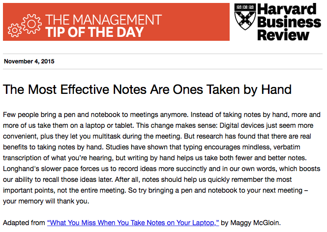 HarvardBiz's tweet photo. Today's management tip: Start taking notes by hand https://t.co/kF0rJ9PWA9 https://t.co/RGHgsdFVGU