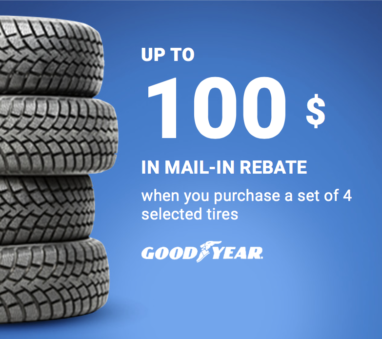 Until December 31, buy 4 Goodyear tires and receive up to $100 mail-in rebate. Details: point-s.ca/en/promotions/…