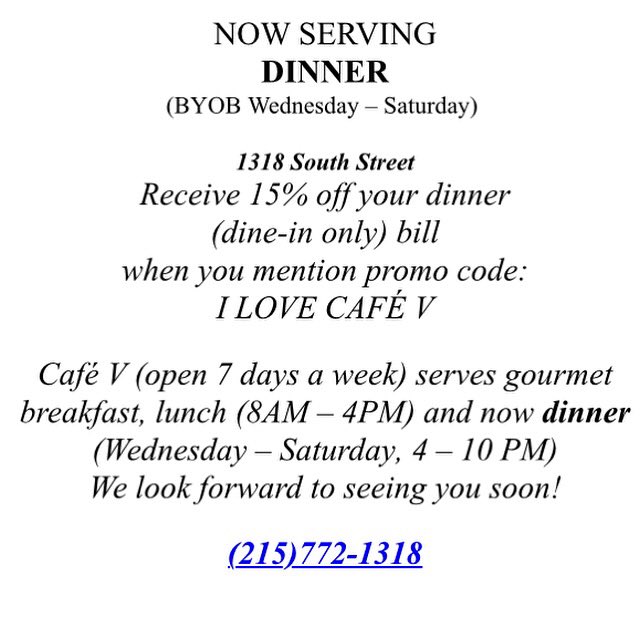 _cafev's tweet image. Now taking reservations 215-772-1318