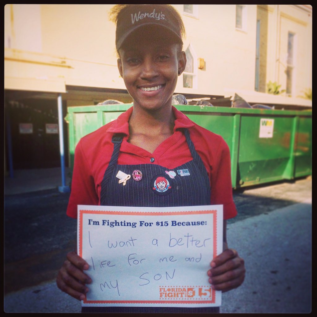 FightFor15FL's tweet photo. Lakeisha lives in Overtown Miami and has to work 2 jobs in order to make ends meet for her and her baby #Fightfor15 https://t.co/s7XWE8kHKk