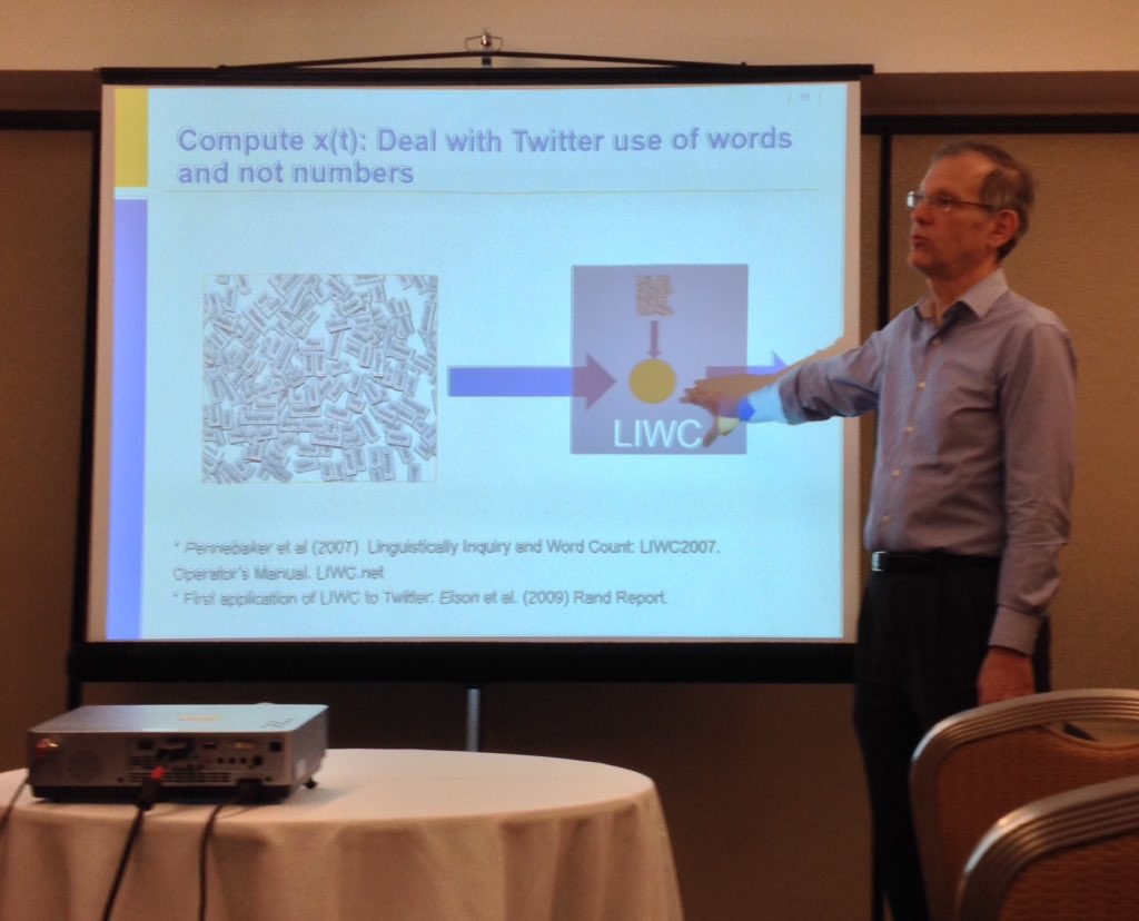 dirkvandenpoel's tweet image. Les Servi @lds123 talks applying chaos theory to #Twitter data extracting emotions at #informs2015 #big data #orms