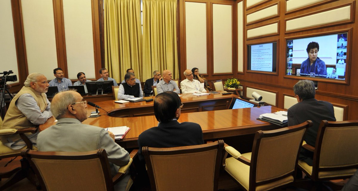 narendramodi's tweet photo. Today's PRAGATI session focused on aspects relating to Jan Dhan Yojana. Also discussed issues relating to railways. https://t.co/mTcHmJP6tU