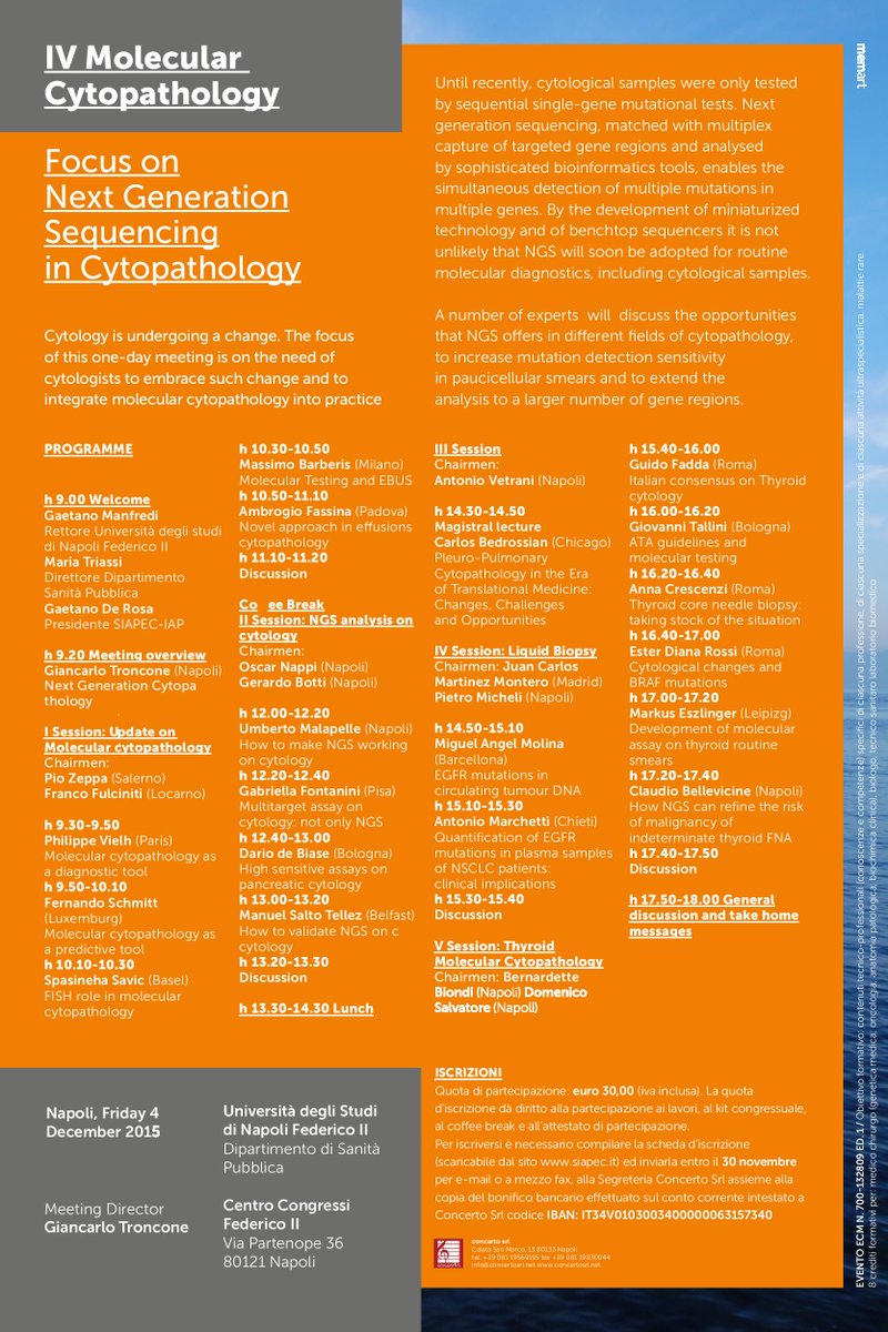ConcertoSrl's tweet photo. #Congress #ECM "IV Molecular Cytopathology" Friday 4th December 2015 #CentroCongressi "Federico II" di #Napoli https://t.co/st6sPJwAIT