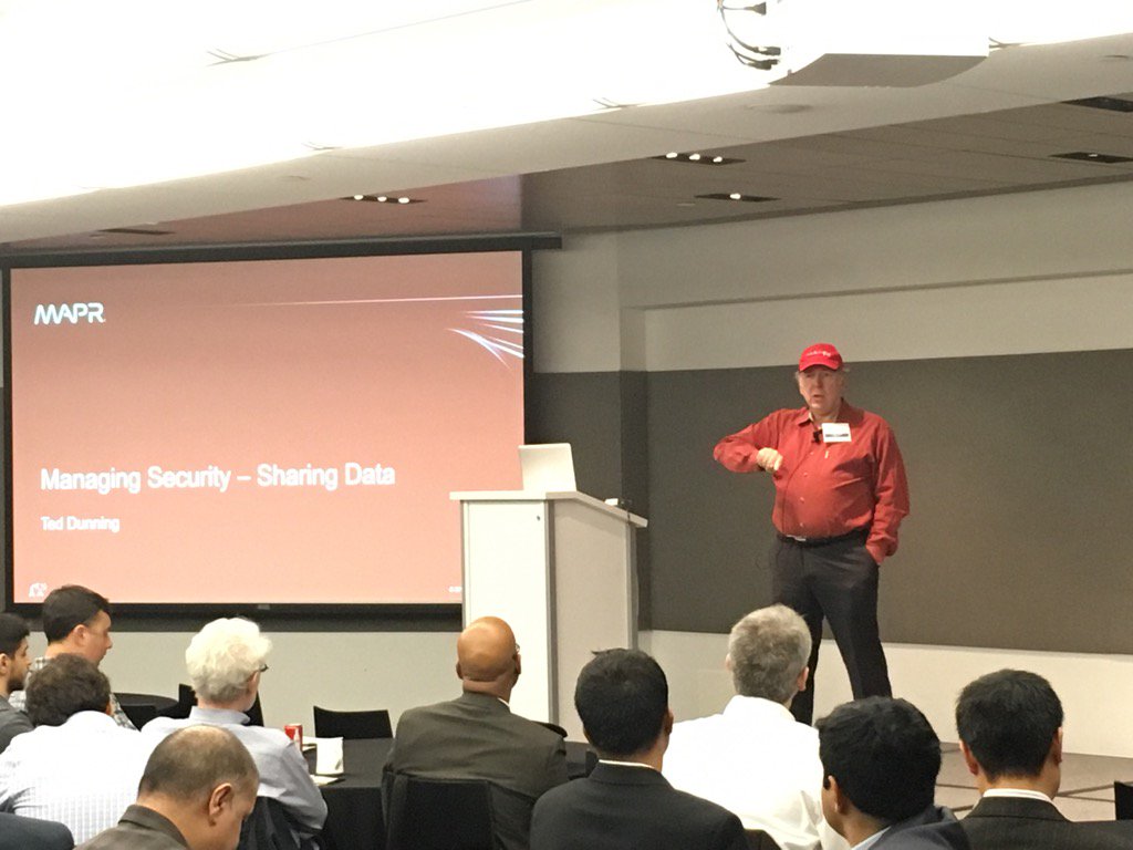 gallifreyan's tweet photo. #bde2015 starting with @ted_dunning talking data sharing and security @mapr @ReneeYao1 @rfosina @ciscoDC https://t.co/oX3ISaJw0U