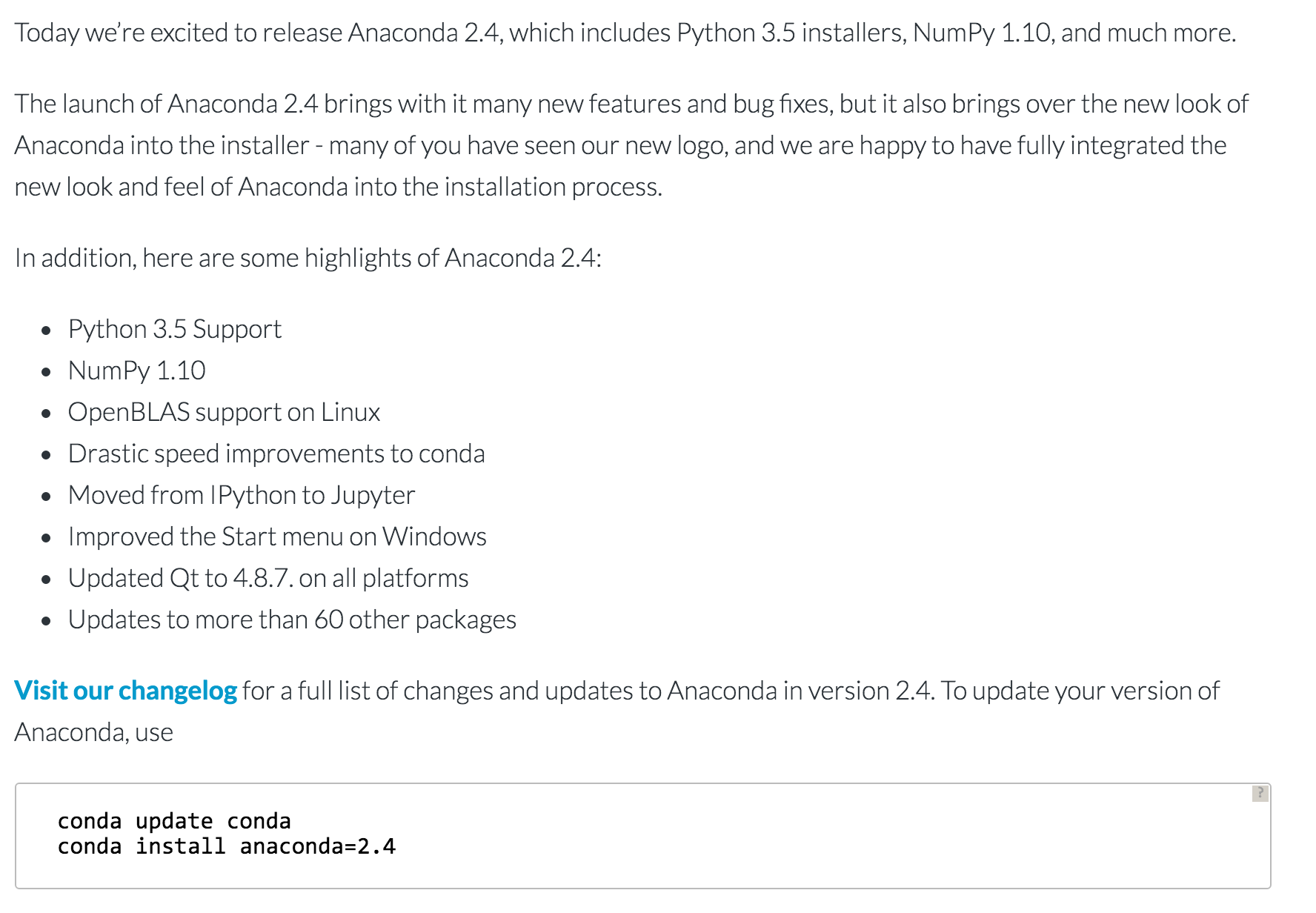 Randy Olson on Twitter: "Anaconda 2.4 is out - using #Python 3.5 by  default. Time to update! https://t.co/E0hozx9eIb https://t.co/ieETqsUoNZ" /  Twitter