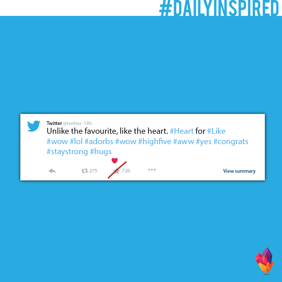 digital_inspire's tweet photo. @twitter switched its #favouritebutton with a #LikeButton. Source: https://t.co/wCxROZjfvA. #DailyInspired https://t.co/Q8KADXZEnF