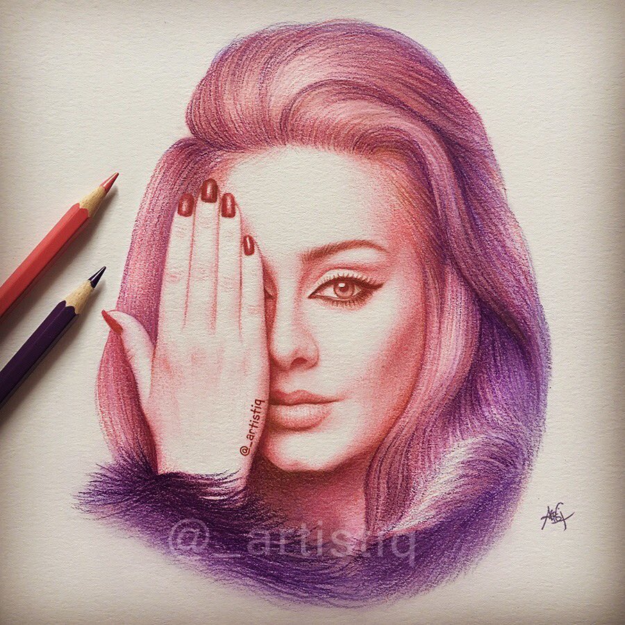 _artistiq's tweet photo. Hello 😊 Here's a quick sketch of @adele ! Only 2 colors were used ❤️💜 https://t.co/evdtIG3KSB