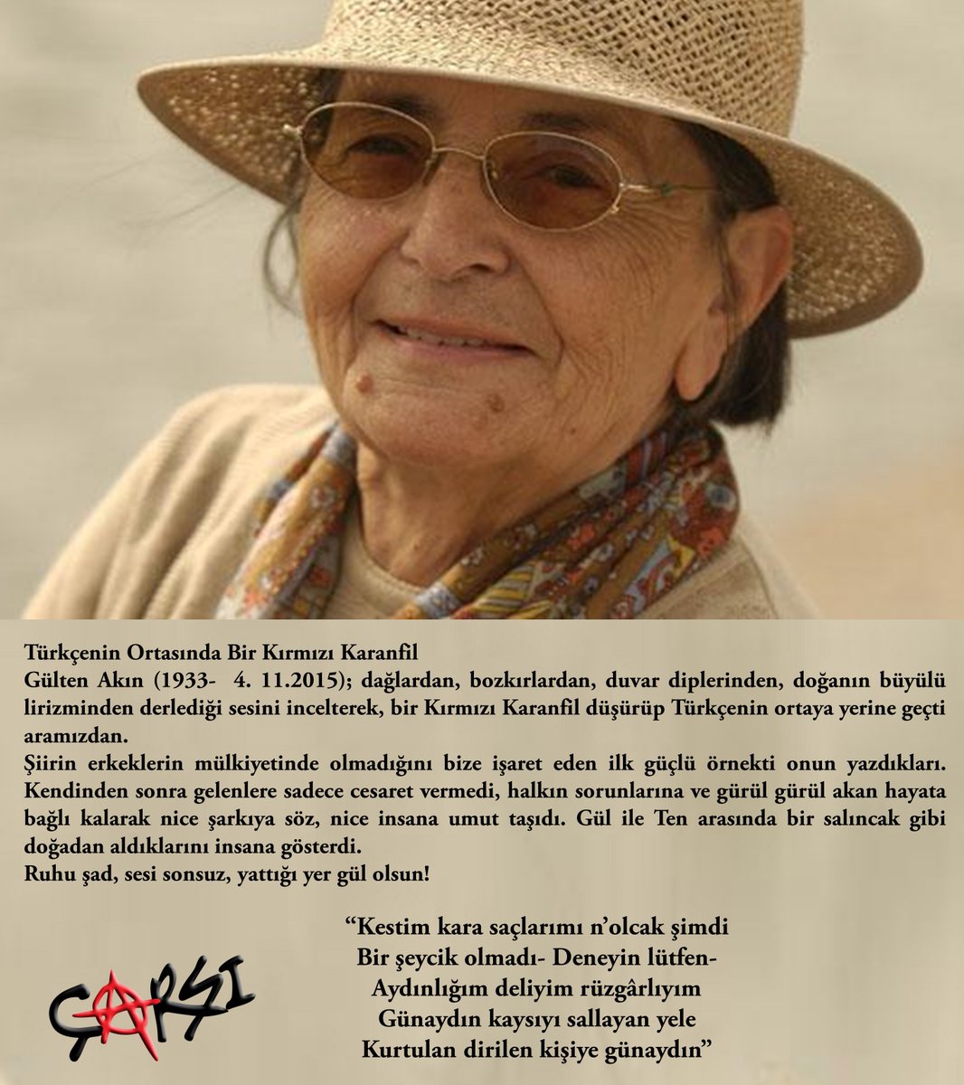forzabesiktas's tweet photo. Türkçenin Ortasında Bir Kırmızı Karanfil. Ruhu şad, sesi sonsuz, yattığı yer gül olsun! #GültenAkın https://t.co/YuojTtXwDv