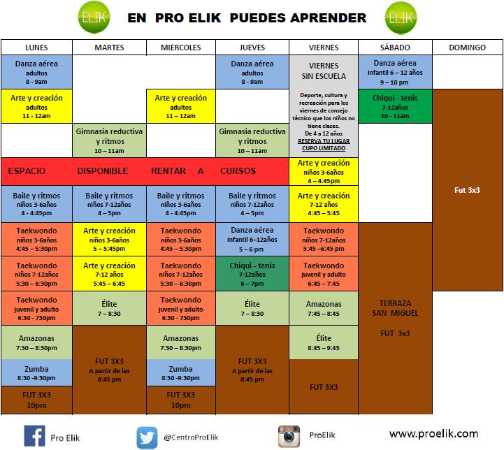 CentroProElik's tweet photo. Horarios de nuestras #clases inscripción al 50%. Membresías familiares con cuota preferencial #somosproelik https://t.co/pemPcgsXOW
