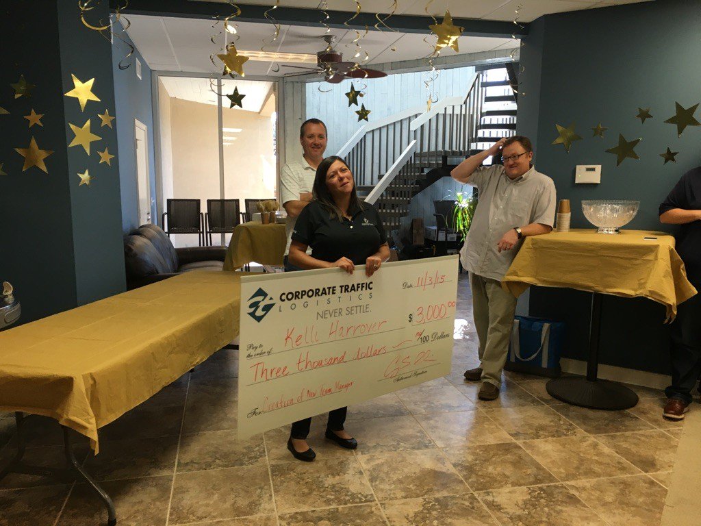 CorpTraffic's tweet photo. We threw our own Kelli Harrover a surprise party yesterday to honor her for doing a great job training employees! https://t.co/LxLCGZCioU