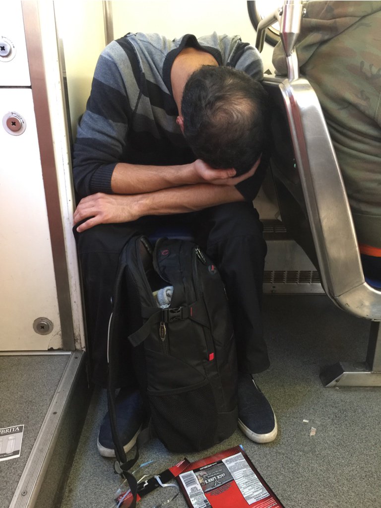 PPLofYVR's tweet photo. Despair on #skytrain. Must’ve been the Jack Link’s. #yvr #peopleofvancouver https://t.co/IThw8DgdBt