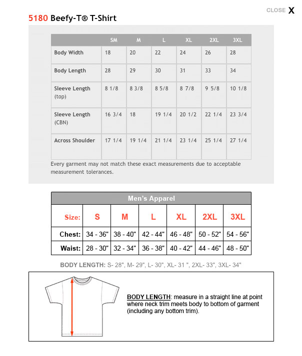 Hanes Beefy Size Chart