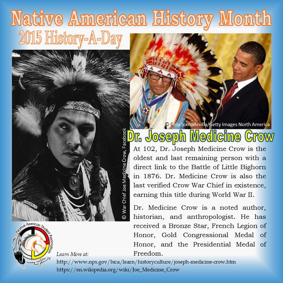 UTA_Powwow's tweet photo. #HistoryADay #UTANASA #NativePride #NativeHistory2015 War Chief Dr. Joe Medicine Crow https://t.co/YFNRBhRFsA