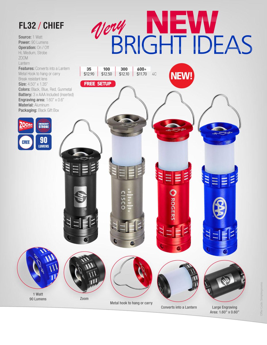 SimplexPromo's tweet image. FL32- Chief. This new versatile CREE #Lantern/#Flashlight has already become one of our top sellers. #promoproducts