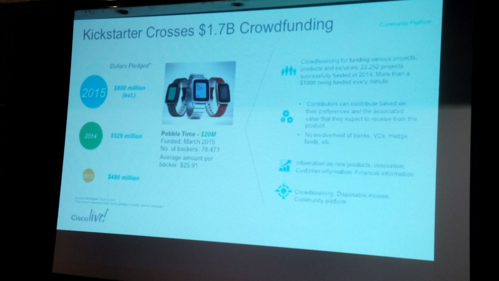 TyNMagazine's tweet photo. @Cisco menciona al #Crowdfunding como tendencia: Kickstarter recaudó US$ 1.700 millones @cisconoticias #CiscoLiveLA https://t.co/pUPia182Ey