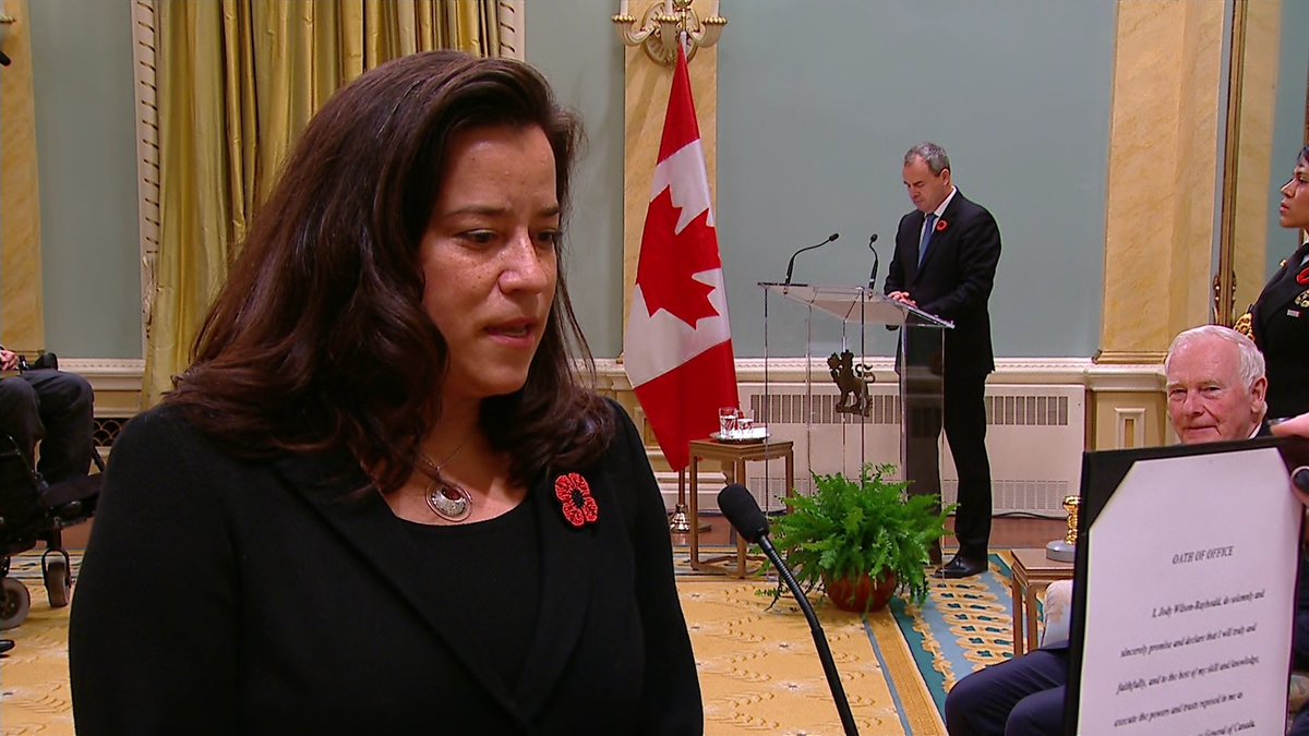 CBCPolitics's tweet photo. Jody Wilson-Raybould is sworn in as Minister of Justice and Attorney General of Canada. https://t.co/lQ1EeRbjB6 https://t.co/tnnAmvHYDA