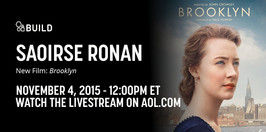 BUILDseriesNYC's tweet photo. We've got Saoirse Ronan LIVE at 12PM ET for her new film #Brooklyn - Make sure to tune on https://t.co/pnxvIBs7B6 https://t.co/bAZcaLQ8Us