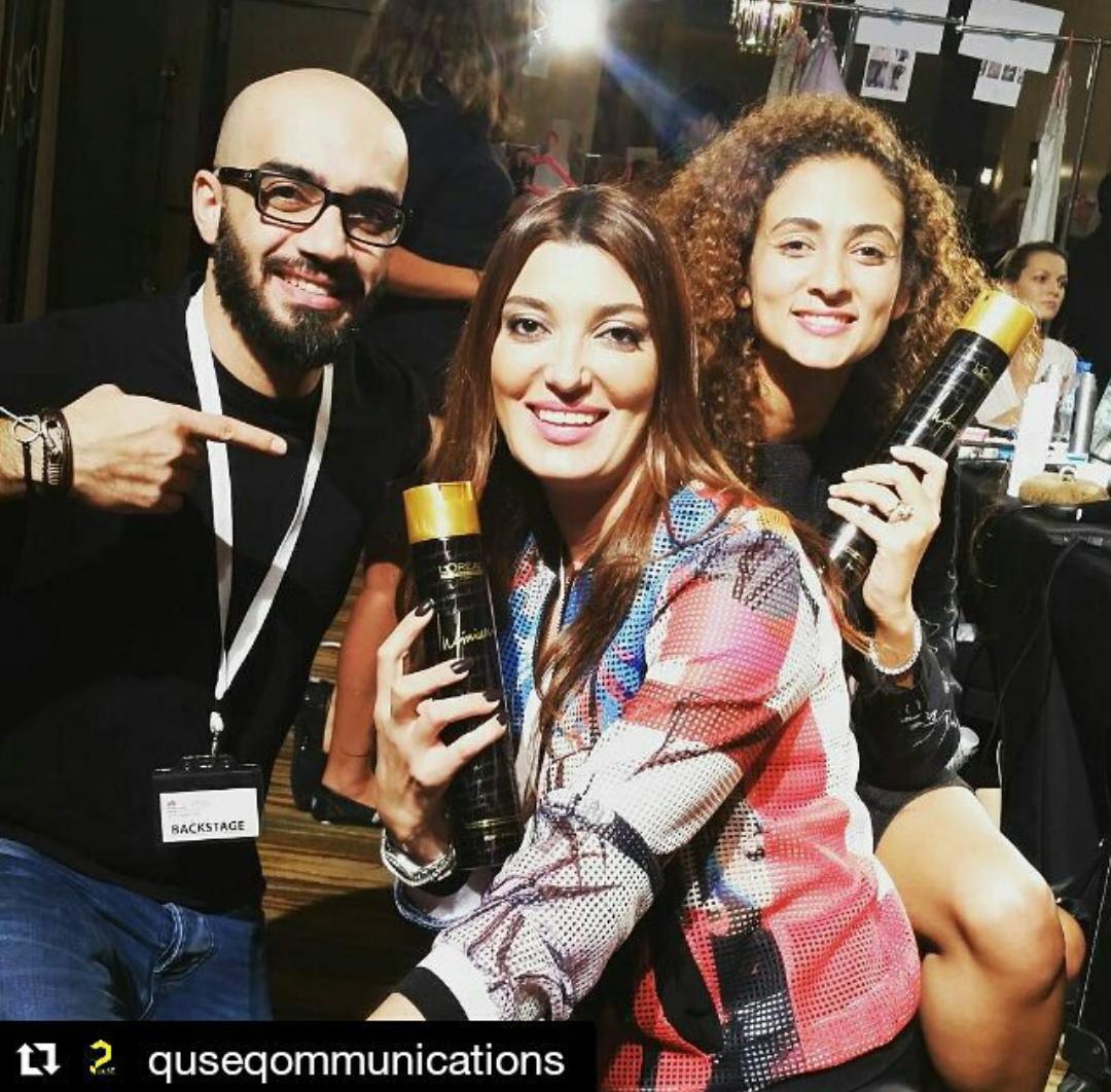 DubaiFashionWk's tweet photo. The amazing @lorealpromeme from the backstage celebrating the wonderful work at #HuaweiAFW #AFWSS16 #ArabFashionWeek https://t.co/vaxhmMURoE