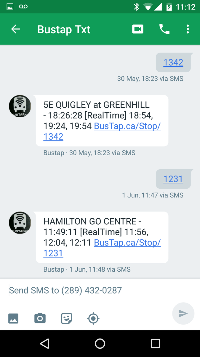 #Hamont this is what BusTap txt looks like. No data required. No smartphone required.