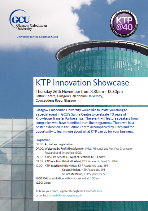 GCUBusiness's tweet photo. GCU Business is hosting a KTP@40 event in GCU's Saltire Centre on 26th Nov. Register here https://t.co/dZLGnEZ4C3 https://t.co/s97iJBHorh