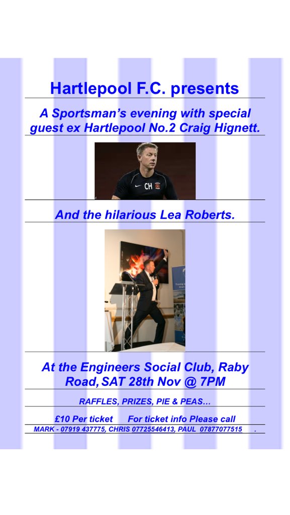 FC_Hartlepool's tweet photo. Tickets selling fast... Please retweet and inbox for tickets. It should be a great night! https://t.co/gdieYpBJjl