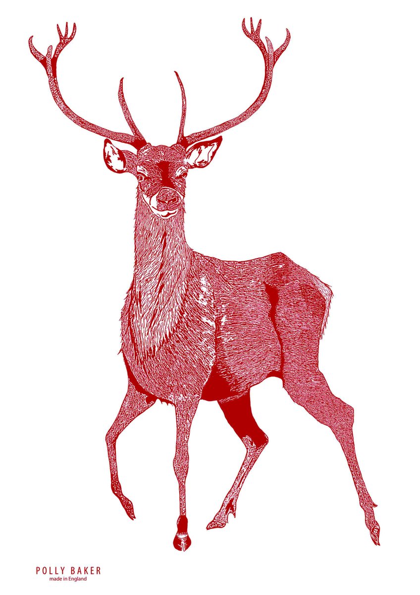 Raspberry Stag Tea Towel - a new colour in for Christmas!