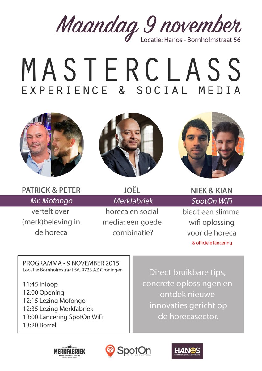 SpotOnWiFiNL's tweet photo. 9 nov. gratis masterclass social media &amp; experience voor horecaondernemers &amp; -werknemers. https://t.co/3ZfoA2DLTH https://t.co/rCAdwHrBeA